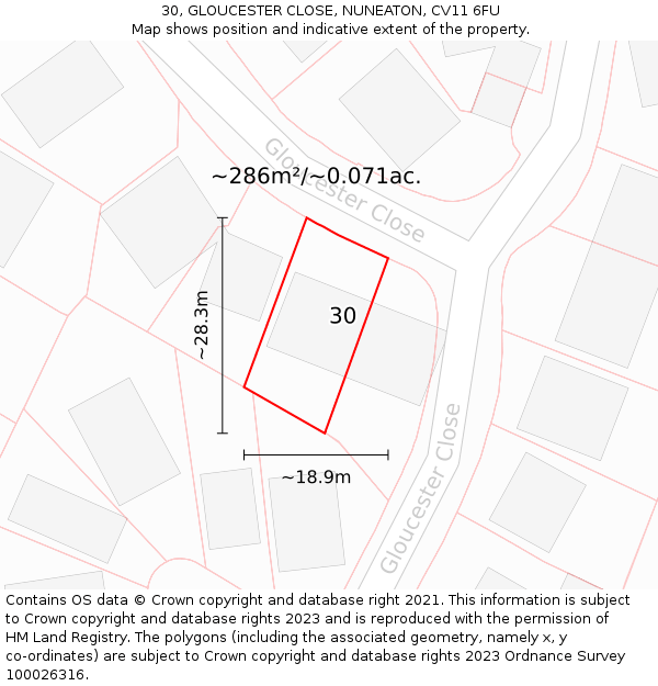 30, GLOUCESTER CLOSE, NUNEATON, CV11 6FU: Plot and title map