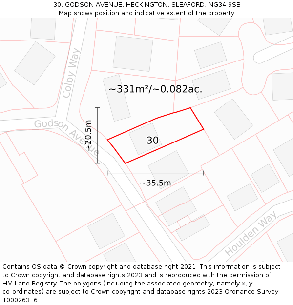 30, GODSON AVENUE, HECKINGTON, SLEAFORD, NG34 9SB: Plot and title map