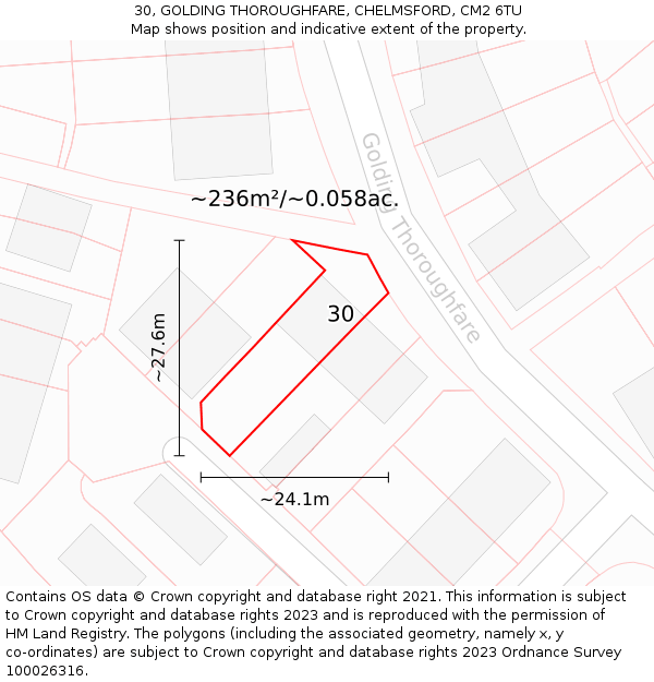 30, GOLDING THOROUGHFARE, CHELMSFORD, CM2 6TU: Plot and title map