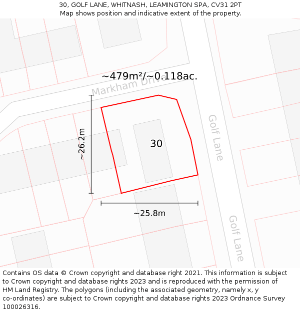 30, GOLF LANE, WHITNASH, LEAMINGTON SPA, CV31 2PT: Plot and title map