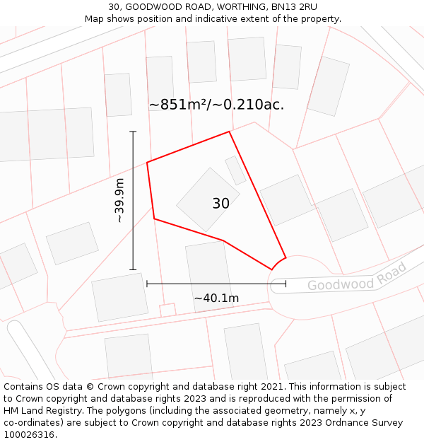 30, GOODWOOD ROAD, WORTHING, BN13 2RU: Plot and title map