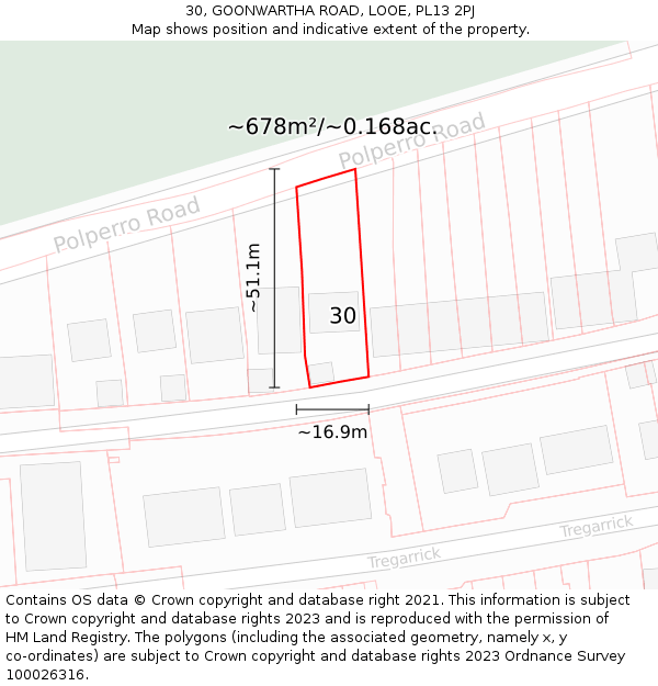 30, GOONWARTHA ROAD, LOOE, PL13 2PJ: Plot and title map