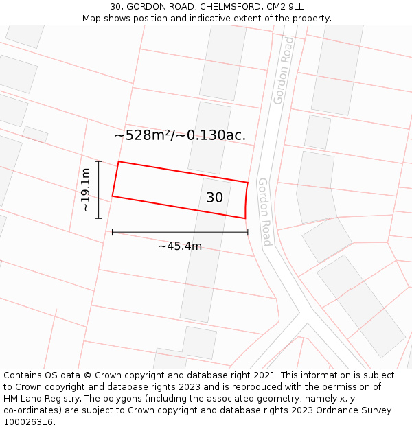 30, GORDON ROAD, CHELMSFORD, CM2 9LL: Plot and title map