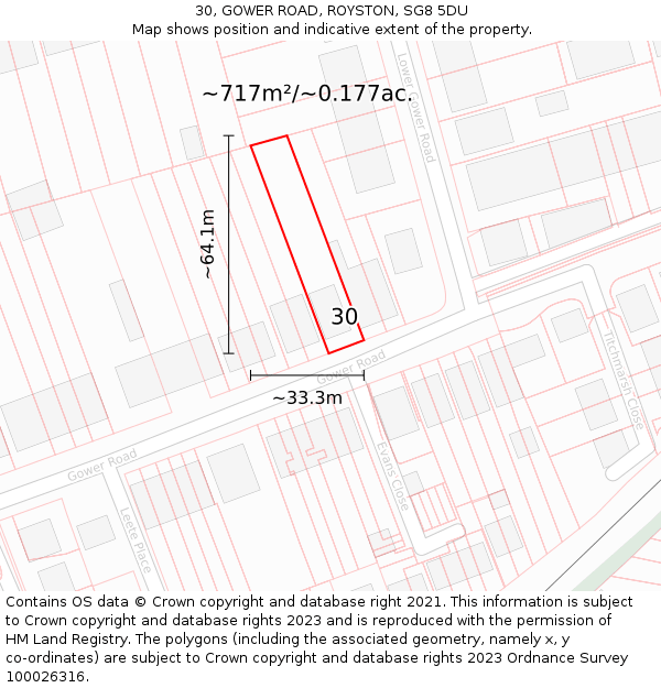 30, GOWER ROAD, ROYSTON, SG8 5DU: Plot and title map