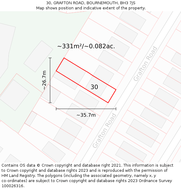 30, GRAFTON ROAD, BOURNEMOUTH, BH3 7JS: Plot and title map