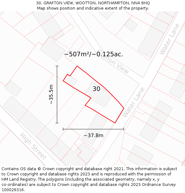 30, GRAFTON VIEW, WOOTTON, NORTHAMPTON, NN4 6HQ: Plot and title map