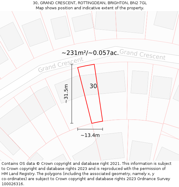 30, GRAND CRESCENT, ROTTINGDEAN, BRIGHTON, BN2 7GL: Plot and title map