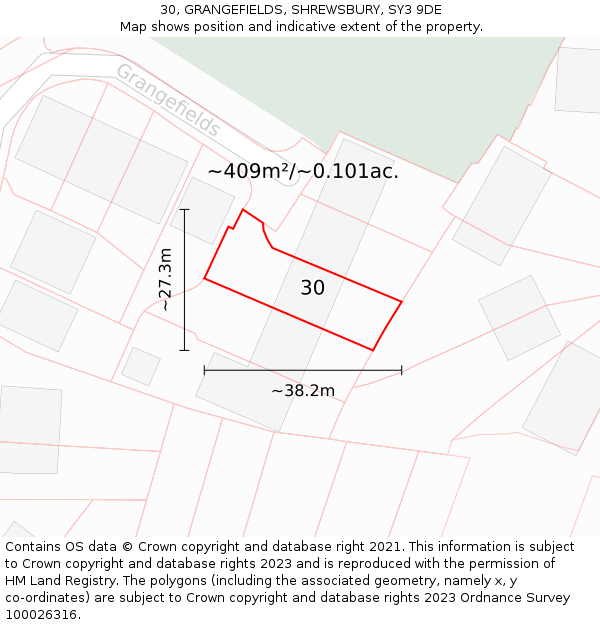 30, GRANGEFIELDS, SHREWSBURY, SY3 9DE: Plot and title map