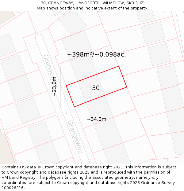 30, GRANGEWAY, HANDFORTH, WILMSLOW, SK9 3HZ: Plot and title map