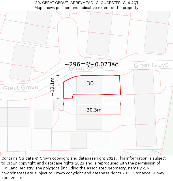 30, GREAT GROVE, ABBEYMEAD, GLOUCESTER, GL4 4QT: Plot and title map