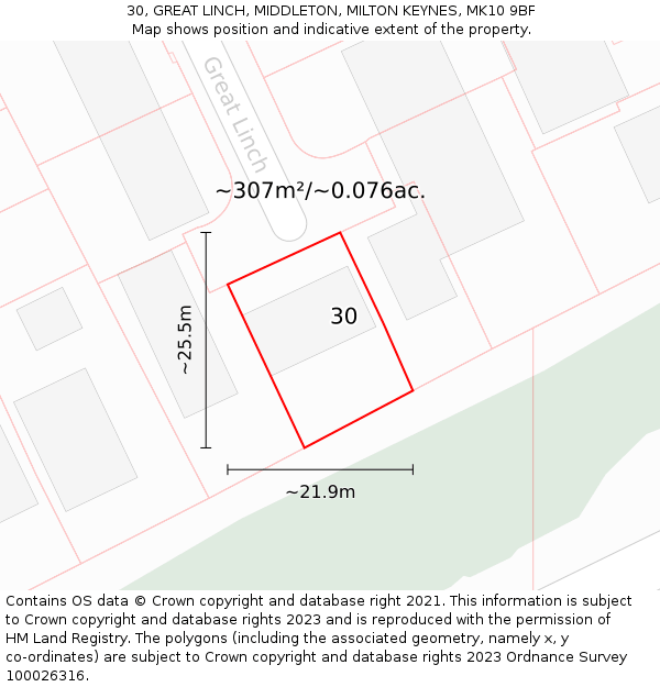 30, GREAT LINCH, MIDDLETON, MILTON KEYNES, MK10 9BF: Plot and title map