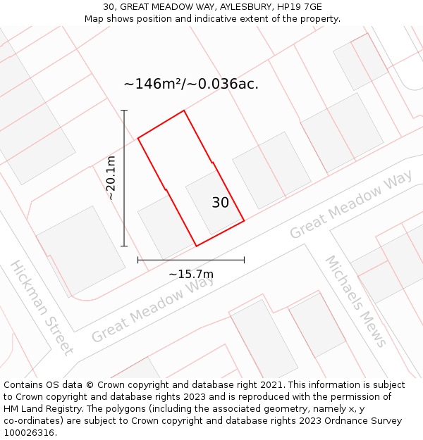 30, GREAT MEADOW WAY, AYLESBURY, HP19 7GE: Plot and title map