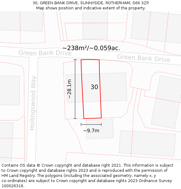 30, GREEN BANK DRIVE, SUNNYSIDE, ROTHERHAM, S66 3ZP: Plot and title map