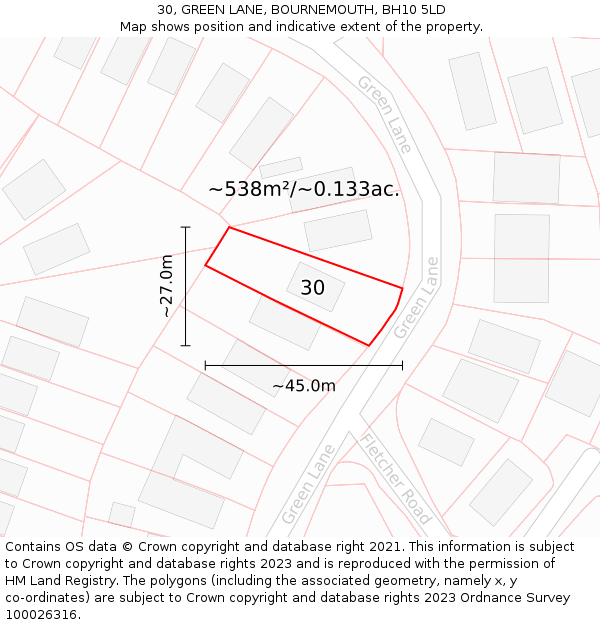 30, GREEN LANE, BOURNEMOUTH, BH10 5LD: Plot and title map