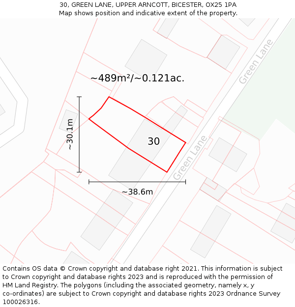 30, GREEN LANE, UPPER ARNCOTT, BICESTER, OX25 1PA: Plot and title map