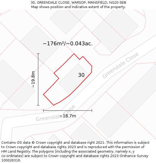 30, GREENDALE CLOSE, WARSOP, MANSFIELD, NG20 0EB: Plot and title map