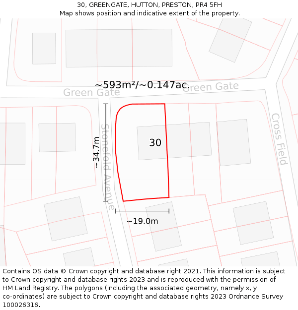 30, GREENGATE, HUTTON, PRESTON, PR4 5FH: Plot and title map