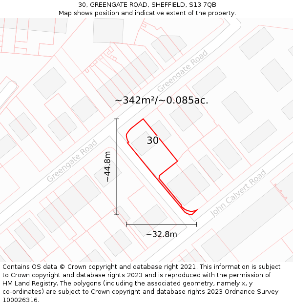30, GREENGATE ROAD, SHEFFIELD, S13 7QB: Plot and title map