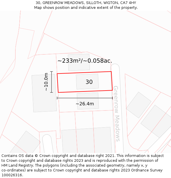 30, GREENROW MEADOWS, SILLOTH, WIGTON, CA7 4HY: Plot and title map