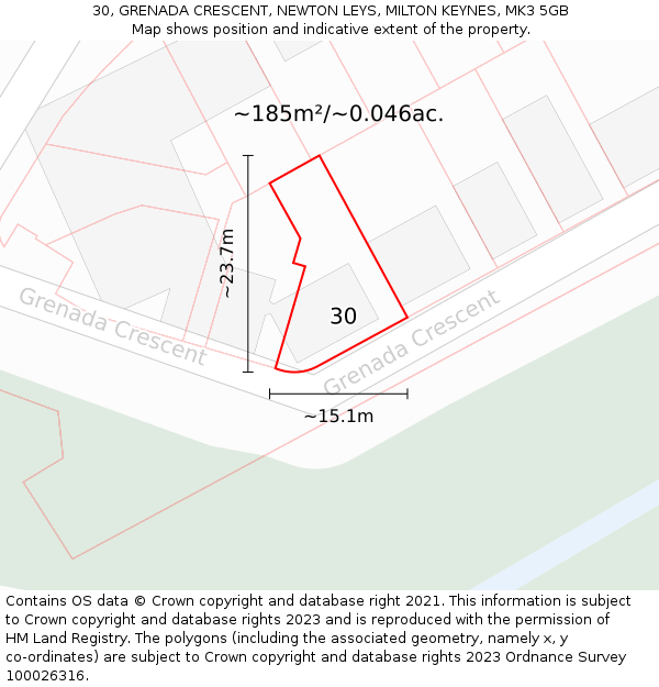 30, GRENADA CRESCENT, NEWTON LEYS, MILTON KEYNES, MK3 5GB: Plot and title map
