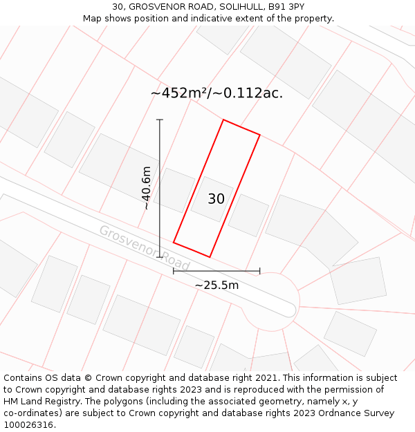 30, GROSVENOR ROAD, SOLIHULL, B91 3PY: Plot and title map