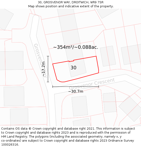 30, GROSVENOR WAY, DROITWICH, WR9 7SR: Plot and title map