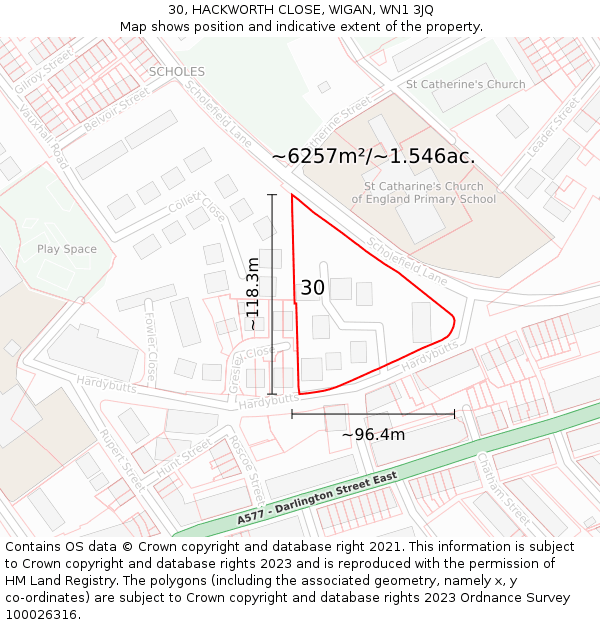 30, HACKWORTH CLOSE, WIGAN, WN1 3JQ: Plot and title map