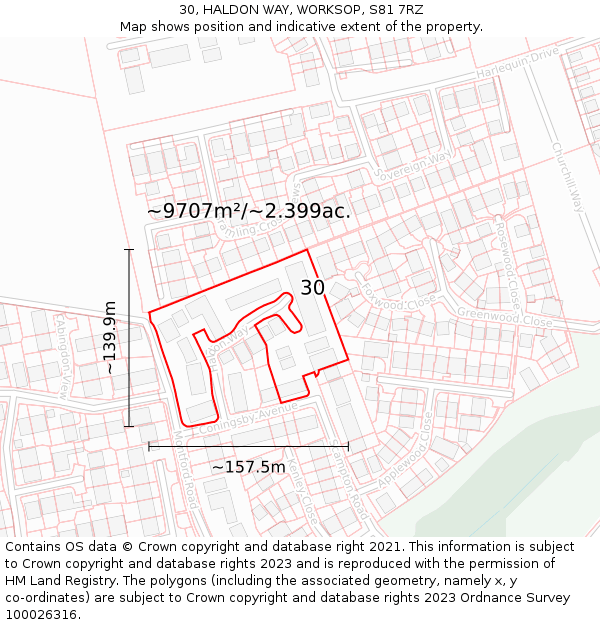 30, HALDON WAY, WORKSOP, S81 7RZ: Plot and title map