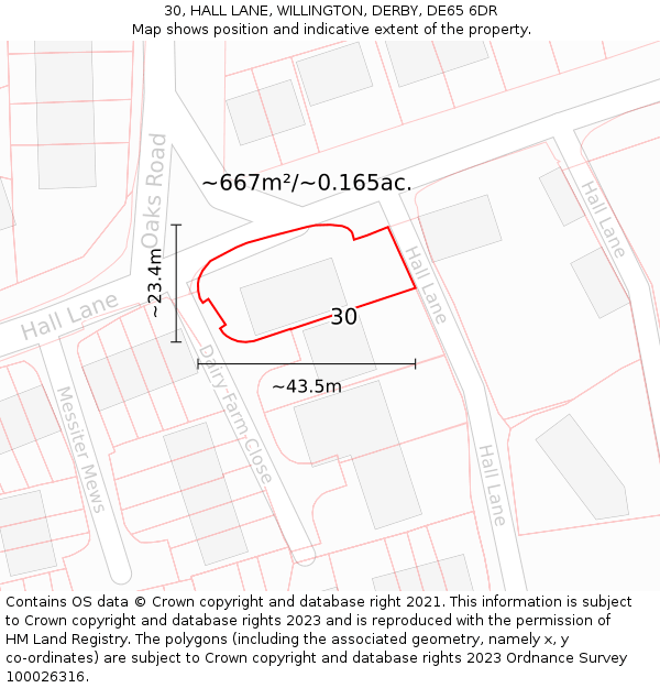 30, HALL LANE, WILLINGTON, DERBY, DE65 6DR: Plot and title map