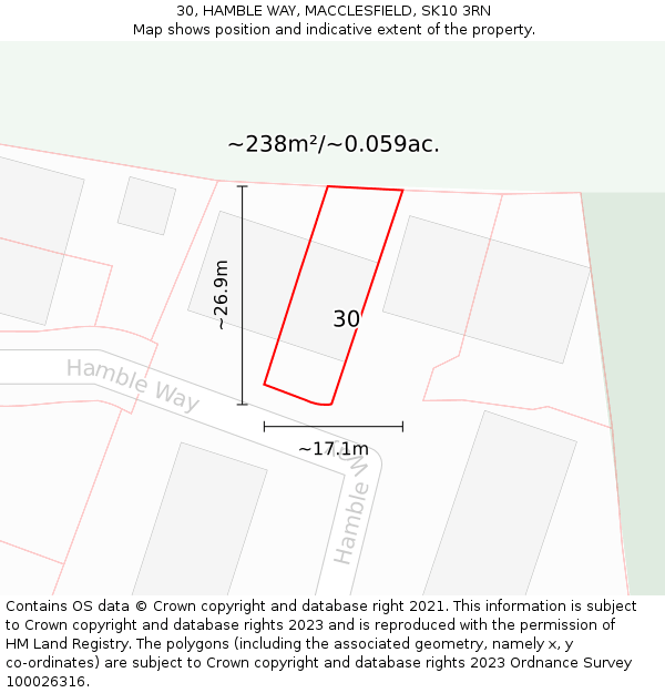 30, HAMBLE WAY, MACCLESFIELD, SK10 3RN: Plot and title map