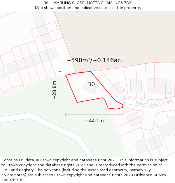 30, HAMBLING CLOSE, NOTTINGHAM, NG6 7DX: Plot and title map