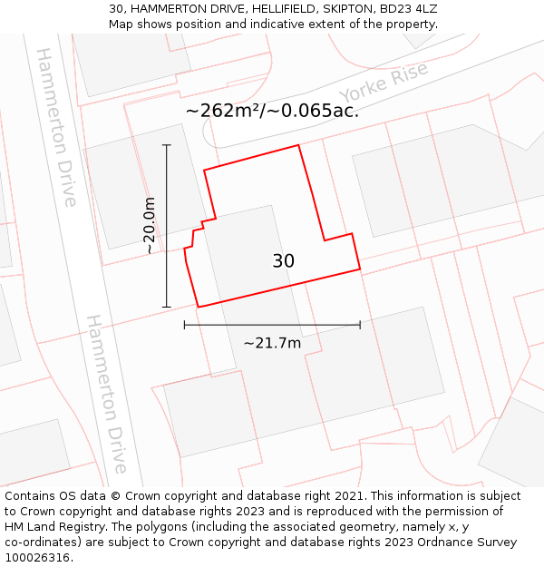 30, HAMMERTON DRIVE, HELLIFIELD, SKIPTON, BD23 4LZ: Plot and title map
