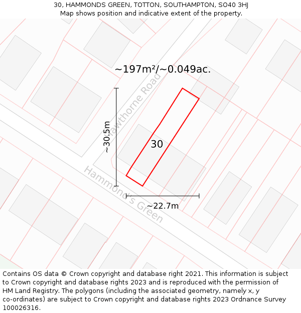 30, HAMMONDS GREEN, TOTTON, SOUTHAMPTON, SO40 3HJ: Plot and title map