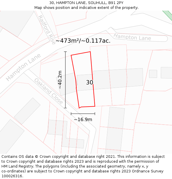 30, HAMPTON LANE, SOLIHULL, B91 2PY: Plot and title map