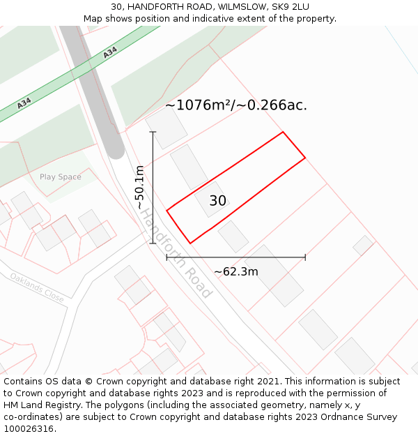 30, HANDFORTH ROAD, WILMSLOW, SK9 2LU: Plot and title map