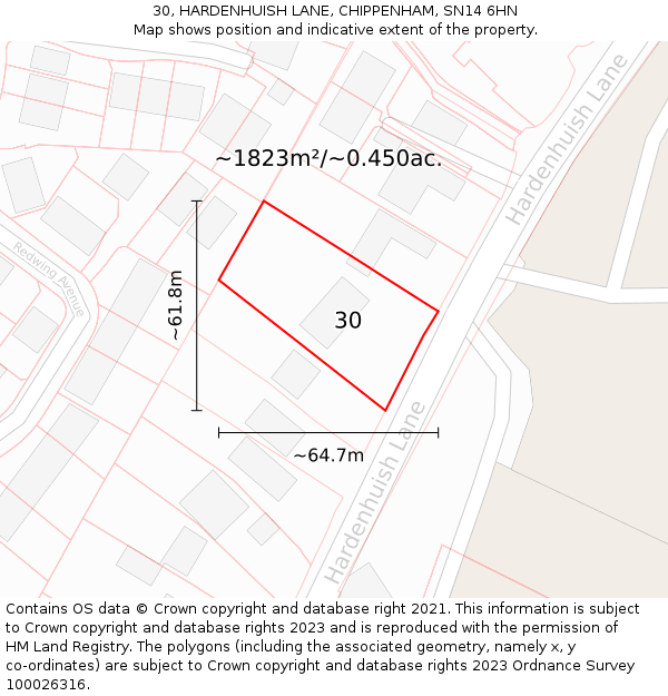 30, HARDENHUISH LANE, CHIPPENHAM, SN14 6HN: Plot and title map