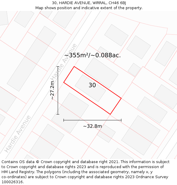30, HARDIE AVENUE, WIRRAL, CH46 6BJ: Plot and title map