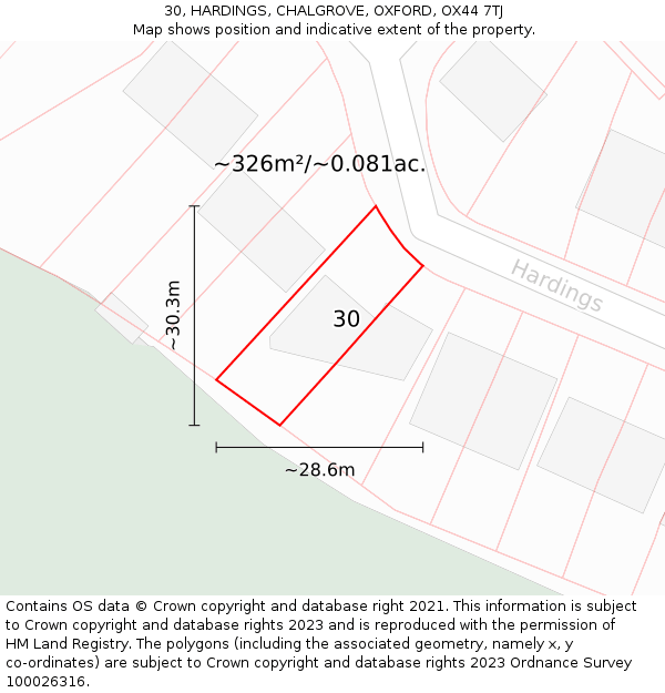 30, HARDINGS, CHALGROVE, OXFORD, OX44 7TJ: Plot and title map