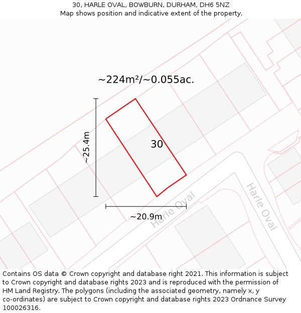 30, HARLE OVAL, BOWBURN, DURHAM, DH6 5NZ: Plot and title map