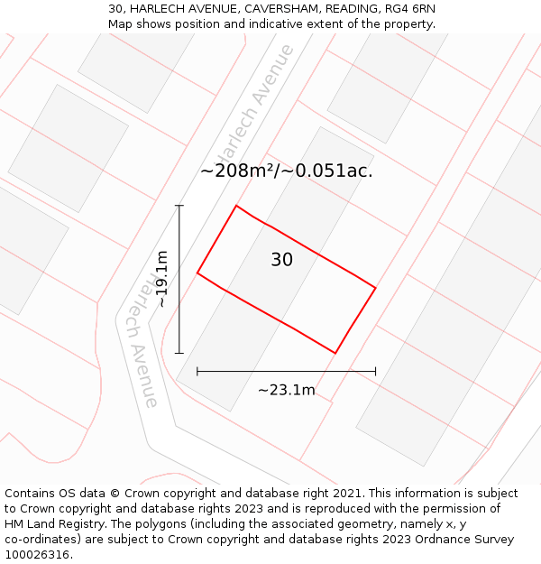 30, HARLECH AVENUE, CAVERSHAM, READING, RG4 6RN: Plot and title map