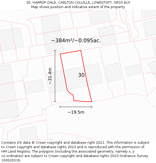 30, HARROP DALE, CARLTON COLVILLE, LOWESTOFT, NR33 8UY: Plot and title map