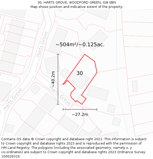 30, HARTS GROVE, WOODFORD GREEN, IG8 0BN: Plot and title map