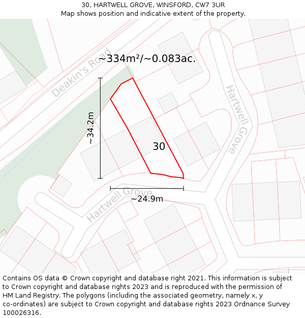 30, HARTWELL GROVE, WINSFORD, CW7 3UR: Plot and title map