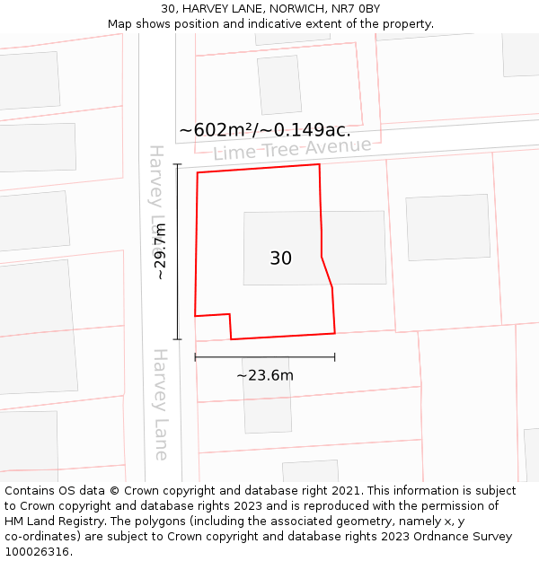 30, HARVEY LANE, NORWICH, NR7 0BY: Plot and title map