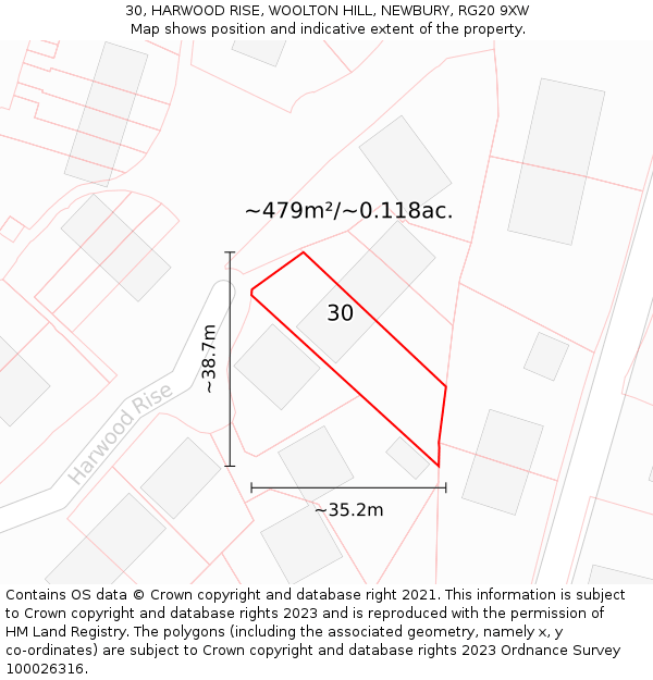 30, HARWOOD RISE, WOOLTON HILL, NEWBURY, RG20 9XW: Plot and title map