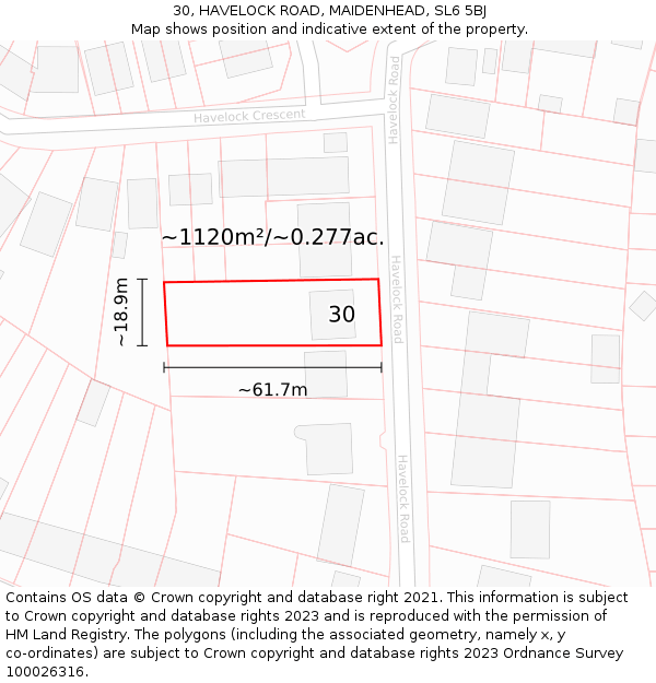 30, HAVELOCK ROAD, MAIDENHEAD, SL6 5BJ: Plot and title map