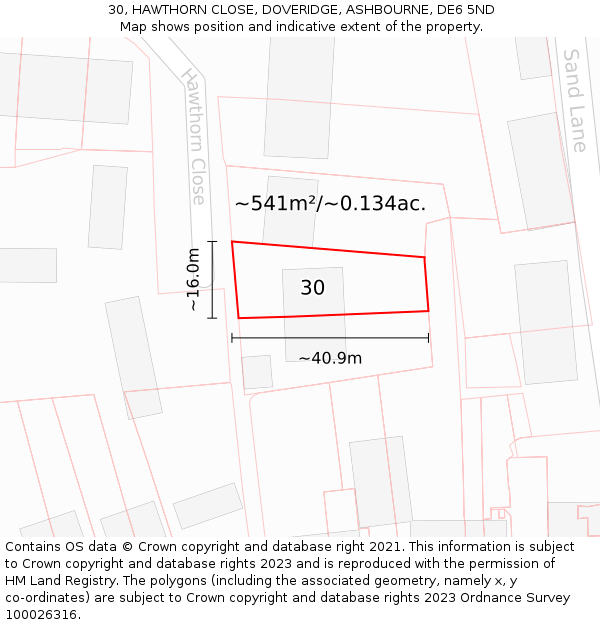 30, HAWTHORN CLOSE, DOVERIDGE, ASHBOURNE, DE6 5ND: Plot and title map