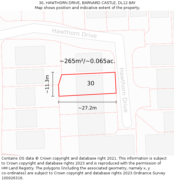30, HAWTHORN DRIVE, BARNARD CASTLE, DL12 8AY: Plot and title map