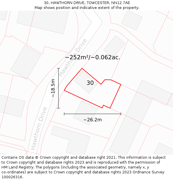 30, HAWTHORN DRIVE, TOWCESTER, NN12 7AE: Plot and title map