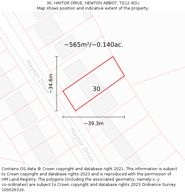 30, HAYTOR DRIVE, NEWTON ABBOT, TQ12 4DU: Plot and title map